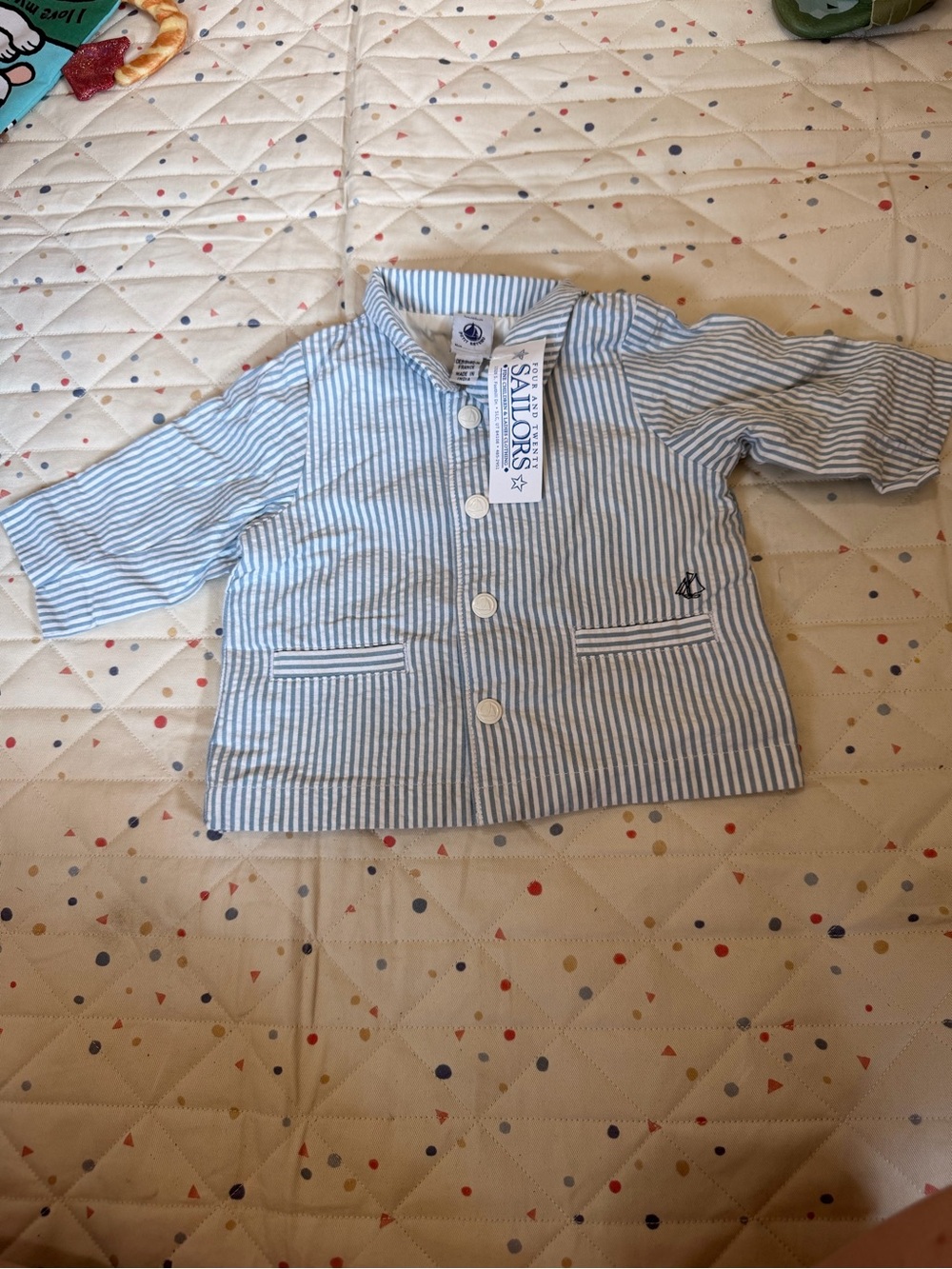 Petit Bateau Light Blue and White Striped Baby Blazer